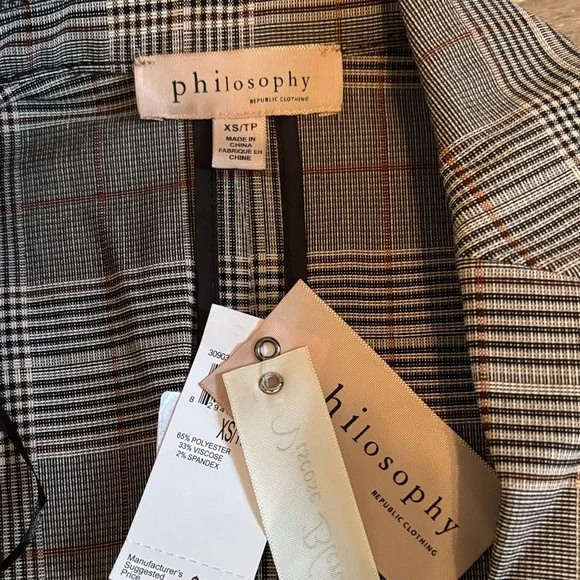 Philosophy Anthropology Gray tan classic Plaid Blazer xs nwt - Picture 7 of 10